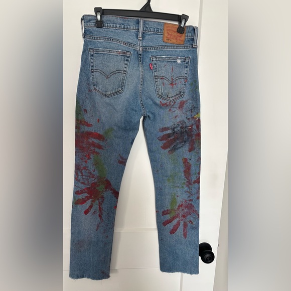 VINTAGE LEVI’S 505 DISTRESSED PAINT SPLATTER ONE OF A KIND 28 X 28 MIDRISE JEAN - Picture 2 of 15